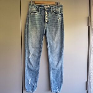 Vervet by Flying Monkey Distressed Button Fly Skinny Jeans Blue 27